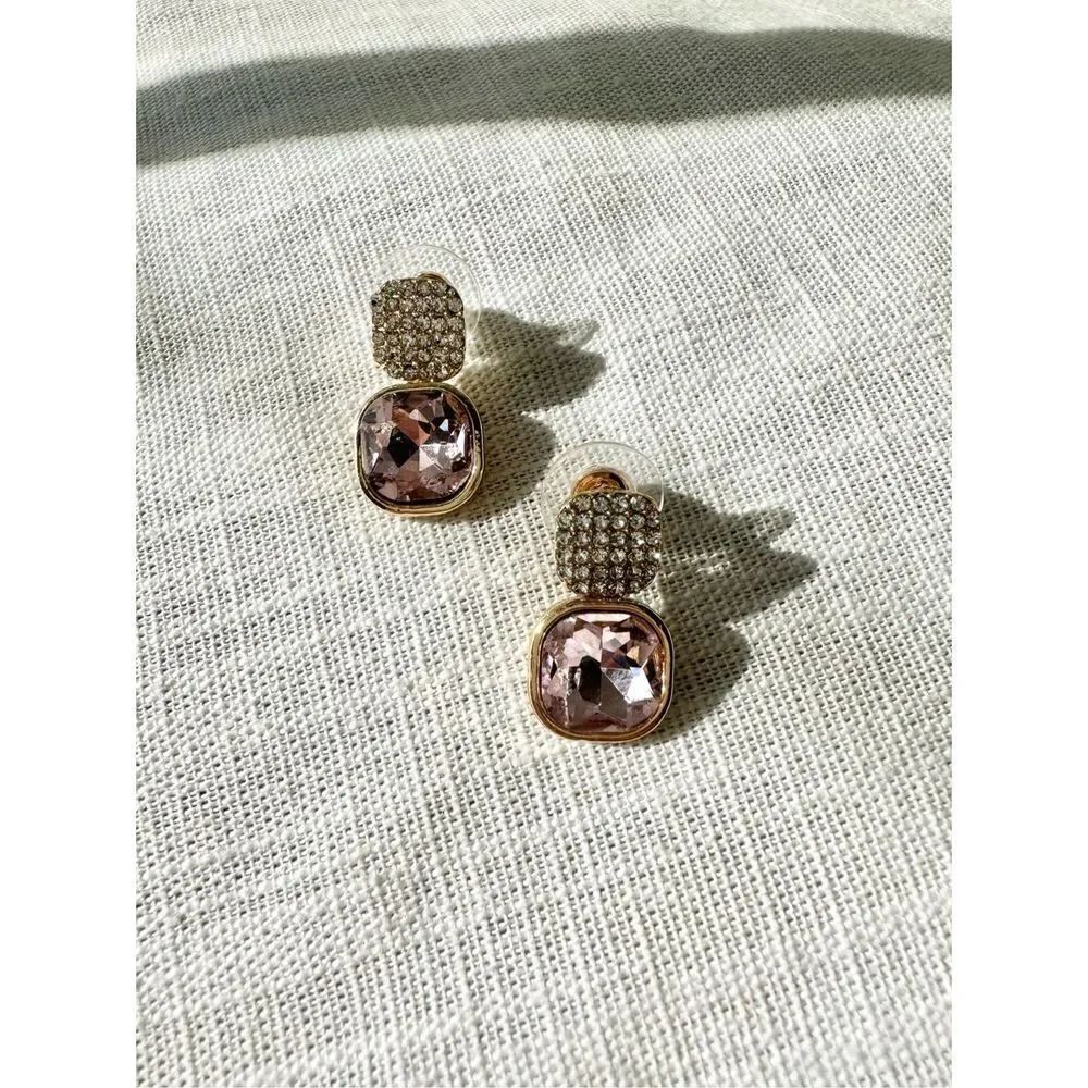 Modern style petit pink and rhinestone earrings